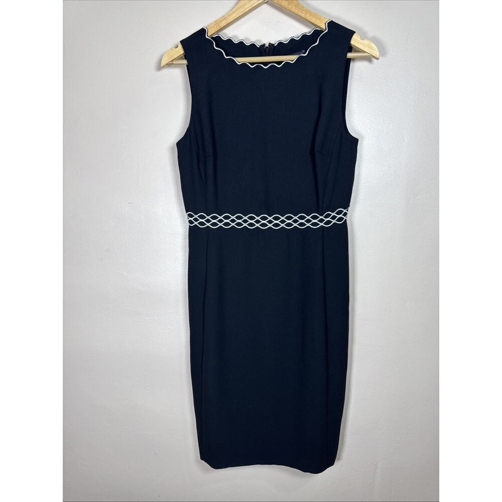 Ann Taylor Womens Dress LBD Black Sheath Career Office Business 4 Scalloped Neck